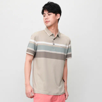 【oillio 歐洲貴族】男裝 短袖休閒POLO衫 條紋POLO 彈力透氣 防皺(卡其色 法國品牌)