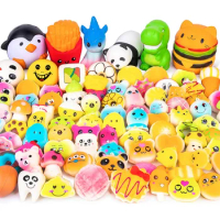 Random Squeeze Toys 50Pcs Animal Food Kawaii Cream Scented Antistress Stress Relief Squishy Toy Keychain Birthday Gifts for Kids