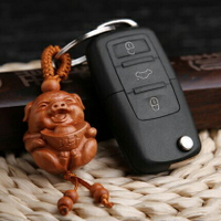 擺件木雕老鼠屬鼠屬相12生肖招財鑰匙圈汽車掛件鑰匙桃木鑰匙扣本