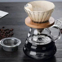 Wholesale Custom Pour Over Coffee &amp; Tea Dripper Portable Reusable Clever Smart Glass Filter With Wooden Bottom For Travel Camp