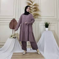 MUDAHHIJAB Oneset tunik full rempel susun polos bahan rayon twil premium terbaru (Tunik susun) All S