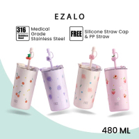 FACE 316 Stainless Steel Thermal Water Bottle Ice Cup Cold Insulation Peach and Flower Straw Drink C