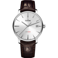 TITONI 梅花錶 LINE1919 百年紀念 T10 機械錶-銀x咖啡色錶帶/40mm