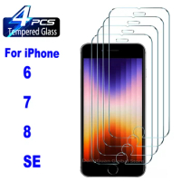 4Pcs 9H HD High Auminum Tempered Glass For iPhone SE 2020 SE 2022 6 7 8 6s Plus Screen Protector Glass Film
