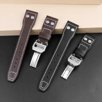 Wholesale Watchbands for Men WIC Pilot Strap for IWC Portuguese Spitfire Watch Bamboo Flat Genuine Leather Bracelet 21 22mm