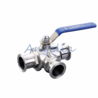 1-1/4" Stainless Steel 316 Three way Clamp Connection T Type Sanitary Ball valve