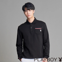 【PLAYBOY】口袋三色織帶POLO衫(黑色)