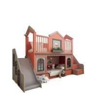 Children's bed, girls get on and off the bed, double-decker princess castle bed, high and low bed with ladder cabinet