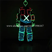 Newest RGB EL Wire Dance Suit Led Cold Light Party Clothing Light Up Halloween Christmas Stage Performance Ballroom C