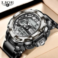 2023 LIGE Sport Men Quartz Digital Watch Creative Diving Watches Men Waterproof Alarm Watch Dual Display Clock Relogio Masculino