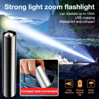 Senter LED Mini Portabel Super Terang Jarak Jauh Isi Ulang USB untuk Senter Mini Rumah Kecil Luar Ru