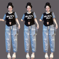 SET -Áo thun borip IN HÌNH trắng/đen phối jean form vừa . Quần baggy jean 90cm lưng chun
