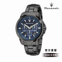 【MASERATI 瑪莎拉蒂 官方直營】Successo 輝煌成就系列三眼手錶 海軍藍 槍灰色不鏽鋼鍊帶 44MM R8873621005