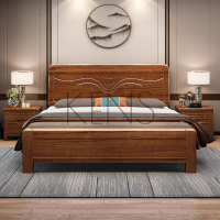 主臥床 實木床 現代中式實木床胡桃木1.8米雙人床1.5單人床主臥家具高箱儲物婚床
