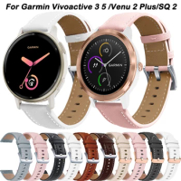 20mm Wristband Strap For Garmin Vivoactive 3 5/Venu 2 Plus/SQ 2/Vivomove HR Leather Belt Forerunner 645 245 Bracelet Correa