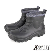 【Pretty】男女 雨靴 雨鞋 短筒 防水 寬楦 霧面 刻紋 線條滾邊 義大利設計 台灣製