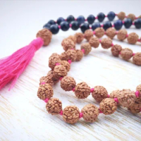 108 Mala Beads Bodhi knotted necklace Black Onyx Necklaces Knotted Necklace Prayer Beads Knot Yoga Mala Bead Tassel necklace