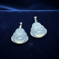 Liontin Buddha Tertawa – Natural Icy Agate Gemstone