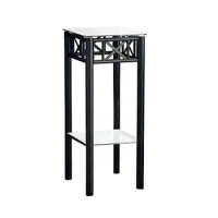 Tempered Glass Accent Table with Unique Black Metal Base Square Top Shelf Practical Stylish Indoor End Table 12x12x28" Black