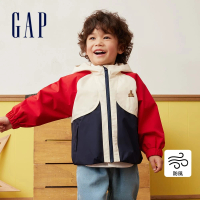 【GAP】男幼童裝 Logo防風小熊刺繡連帽外套-紅藍撞色(429239)
