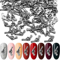 1 Pack Metal Alloy Gun Shape Nail Charms Mixed 3D Gold/Silver Punk Style Jewelry Nail Parts Retro Pistol Nails Art Decorations #