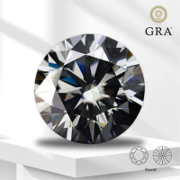 Moissanite Stone Gray Color Round Cut Lab Grown Gemstone for DIY Jewelry Making Material Passed Diamond Tester with GRA Report
