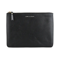 【Comme Des Garcons CDG】母親節禮物 COMME DES GARCONS燙金LOGO小牛皮拉鍊手拿錢包(大/黑)