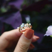 【海之戀】海藍寶戒指指環寶石活口s925純銀鑲嵌akoya珍珠 精致款