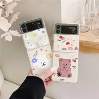 Korea Cute Cartoon Phone Cases For Samsung Galaxy Z Flip 5 4 3 Clear Crystal PC Hard Cover Case For Samsung Z Flip4 ZFlip3 5G