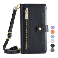 Luxury Multi-Function Leather Flip Case for Samsung Galaxy S24 Ultra Wallet Book Cover for Galaxy S24 Plus Card Slots Lanyard