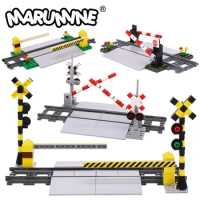 Marumine Bricks MOC Train Crossing Railroad Aisel Model Set Sliding Bar with 53401 Straight Tracks City View Building Blocks Toy
