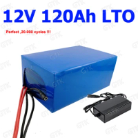 GTK waterproof 12v 120ah LTO battery pack Lithium titanate battery BMS for power supply Solar system inverter UPS + 10A Charger