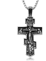 Orthodox Cross Necklace for Men Women - Vintage Byzantine Crucifix Pendant Stainless Steel Religious