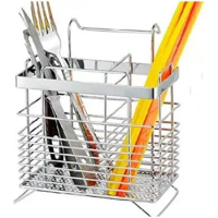 Stainless Steel Double Deck Dish Rack Drainer Drying Tray Cutlery Utensil Holder (Rectangle)