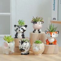 Nordic Ceramic Animal Flower Pot Cartoon Zebra Sheep Cow Head Mini Pot Succulents Plants Bonsai Pots Home Decoration