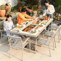 Outdoor Aluminum Alloy BBQ Table and Chair Set Electric Heating Grill Nordic Style Patio Furniture