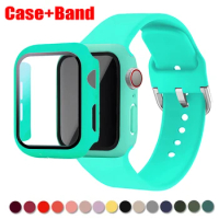 Case+Strap for Apple Watch 45mm 41mm 42mm 44mm 40 38mm Silicone Strap PC Case Glass Cover for Iwatch Series 9 8 7 6 SE 5 4 3 2 1