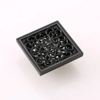 1PC 4' Vintage Artistic Black Brass Bathroom Square Shower Floor Drain Trap Waste Grate With Hair Strainer Anti Smelly Drains