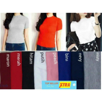 Baju Turtle neck RO Blouse Wanita spandex var color Kekinian@@ Biru Fit Hitam Maroon