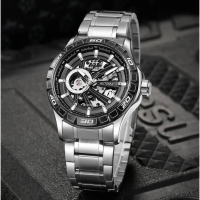 Evans Jayden Jam Tangan Pria 9565 Rantai Automatic Movement Stainless Steel Kaca Sapphire Chronograp