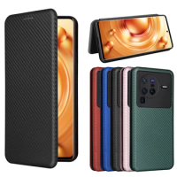 Carbon Fiber For VIVO Y73s Y02s X80 X90 Pro Y22 Y22s Y16 Y77 V23 Y35 Case Magnetic Book Stand Card Wallet Leather Cover