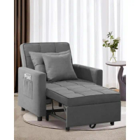 Convertible Chair Bed, Sleeper Chair Bed 3 in 1, Adjustable Recliner, Armchair, Sofa, Bed, Fleece, Dark Gray, Single On