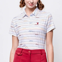 【PLAYBOY GOLF】女款彩色條紋吸濕排汗抗UV短袖POLO衫-紅(高爾夫球衫/KA24115-18)