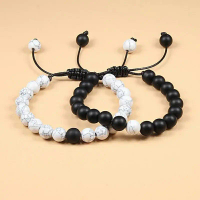 Gelang Tali Couple Batu Giok hitam doff Piruz putih