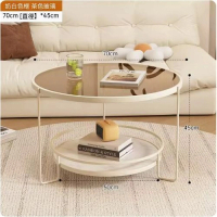 簡約圓形玻璃茶几(米白色-茶色玻璃)【尺寸：直徑70*高45cm】
