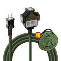 【SYNCO 新格牌】動力延長線 2P1開3插 15M 軍綠色 含收納袋(台灣製 新安規 室內戶外安心用)