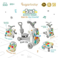 LB - Sugarbaby 5in1 Activity Walker, Ride-On and Scooter/Push walker/Activity walker/Baby walker Gre