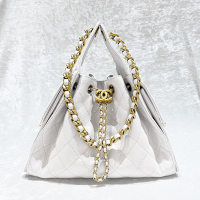 CHANEL香奈兒 Chanel 25 Hobo bag (白/金) (粒面/金白雙色鏈帶)