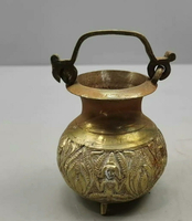 日本舶來品銅制 人物刻紋三足提梁花器 花瓶