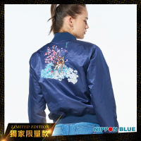 BLUE WAY 女裝 網路限定日本藍百花鹿刺繡 飛行外套-日本藍